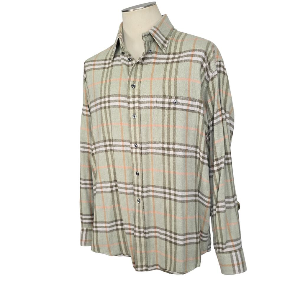 Burberry London Vintage Green Check Plaid Flannel Long Sleeve Shirt Size L